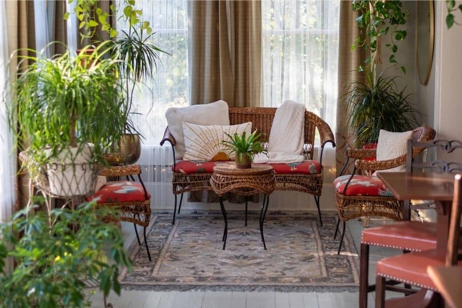 Bright sunlit dining room where breakfast is served at Prairie Guest House in Indiana