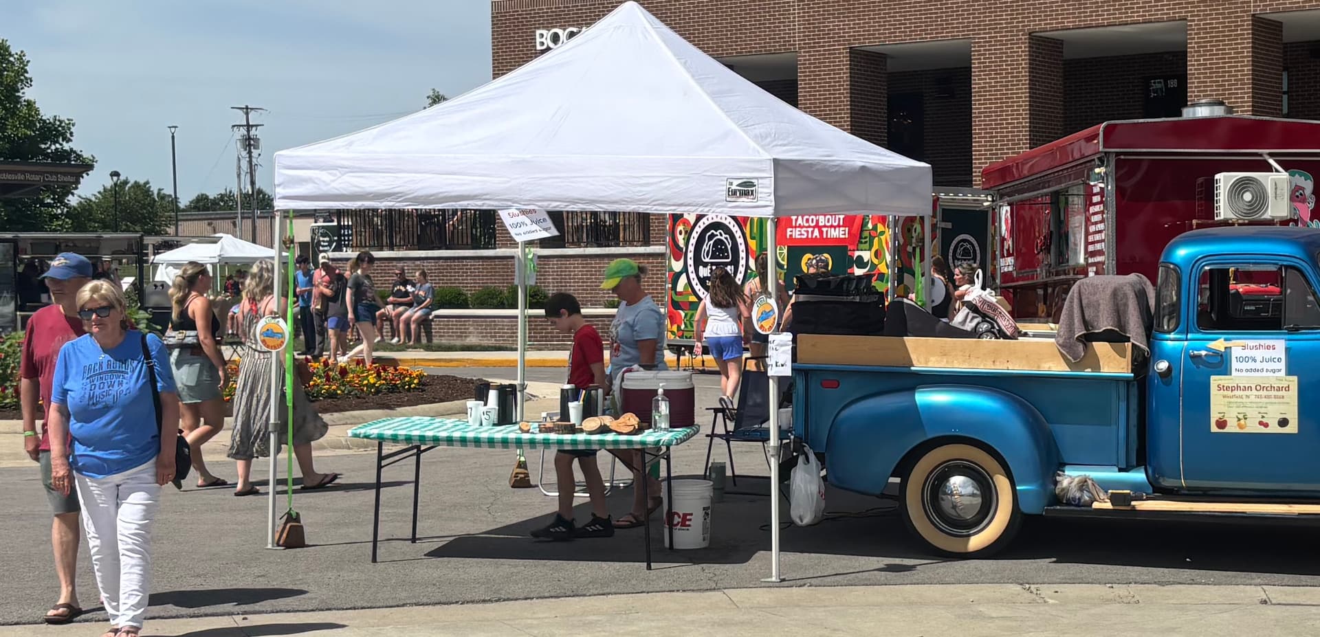 View of a local vendor booth a the Noblesville Farmers Market in Indiana.
